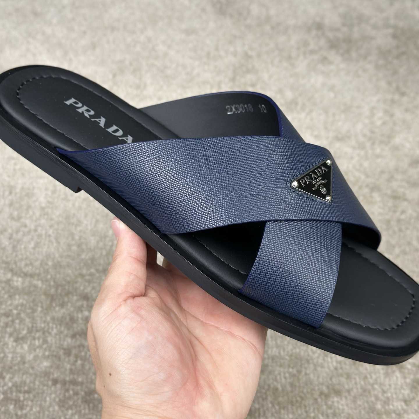 Prada Crisscross Leather Slides - DesignerGu