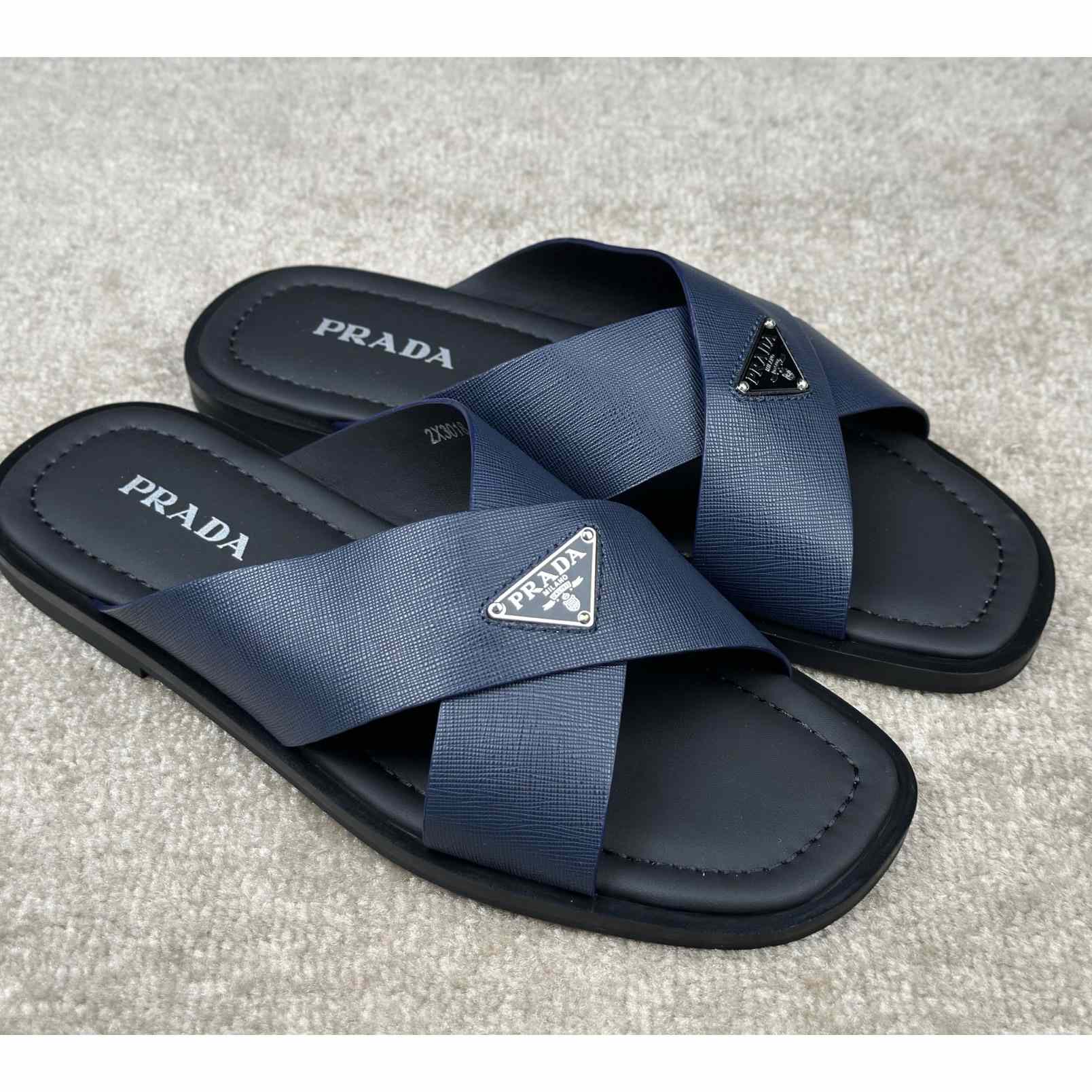 Prada Crisscross Leather Slides - DesignerGu