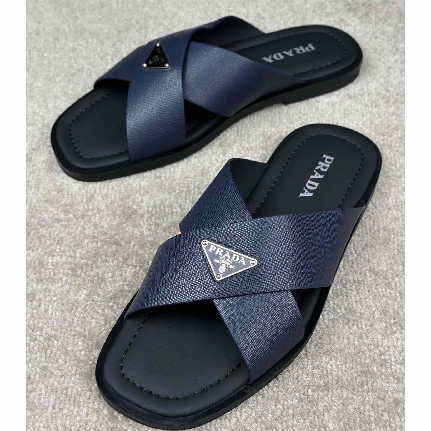 Prada Crisscross Leather Slides - DesignerGu