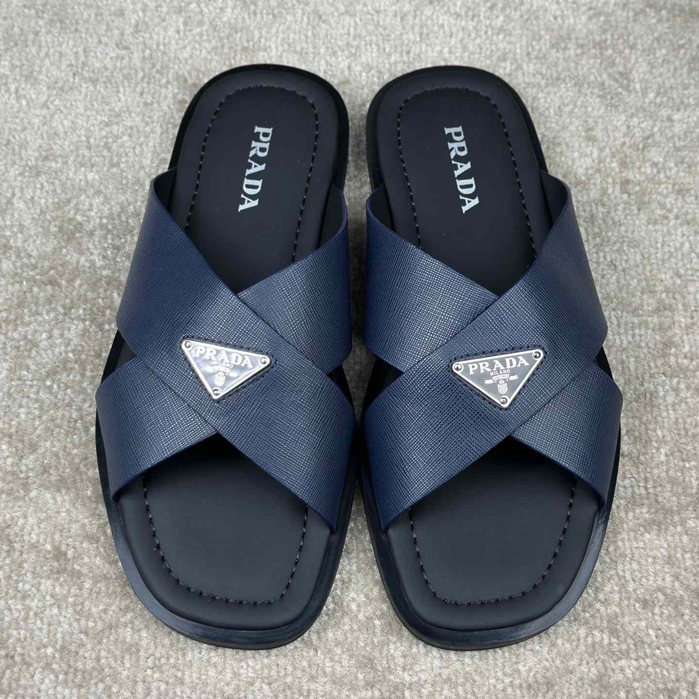 Prada Crisscross Leather Slides - DesignerGu