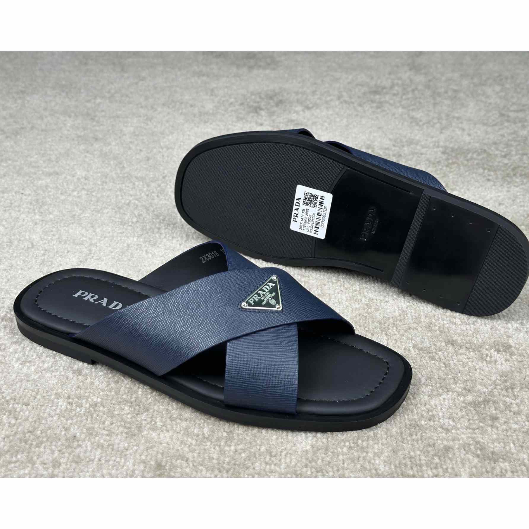 Prada Crisscross Leather Slides - DesignerGu