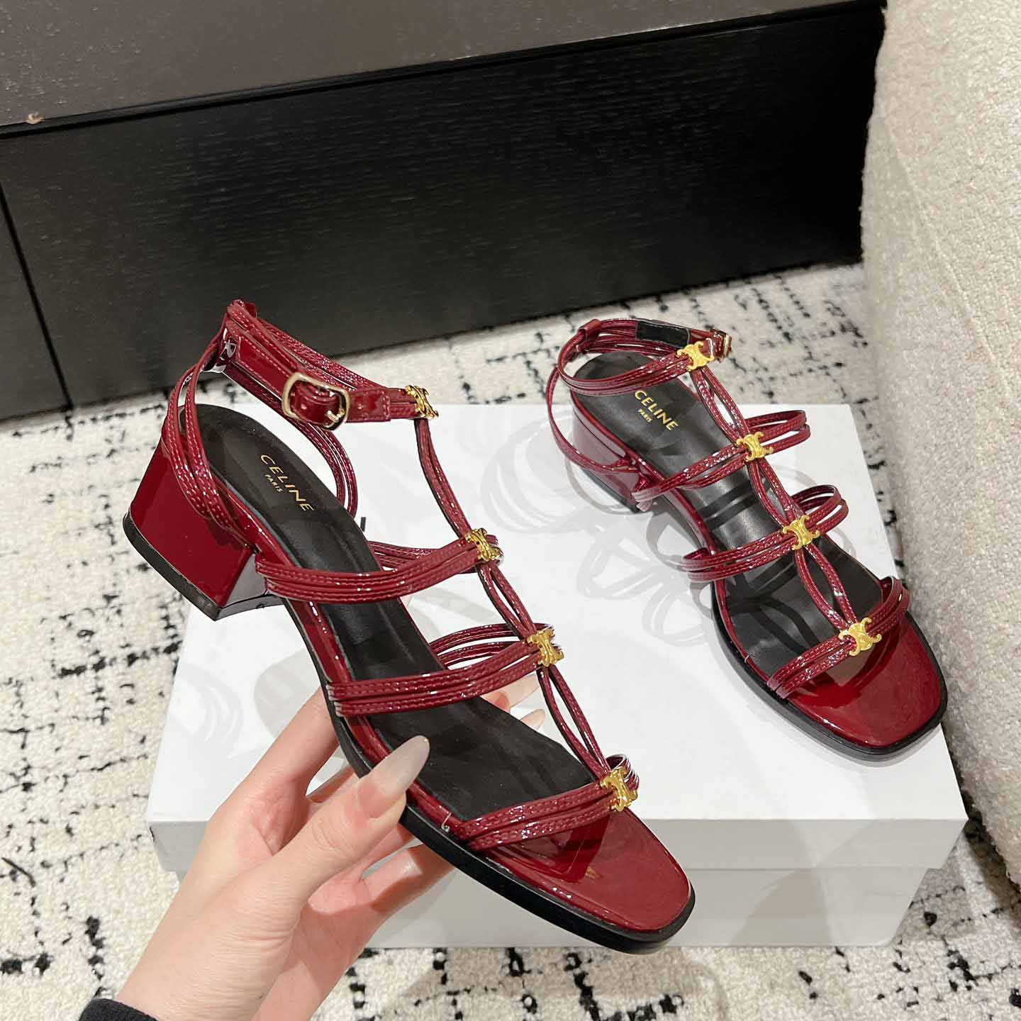 Celine Clemence Multi Triomphe Sandal In Glossy Calfskin - DesignerGu