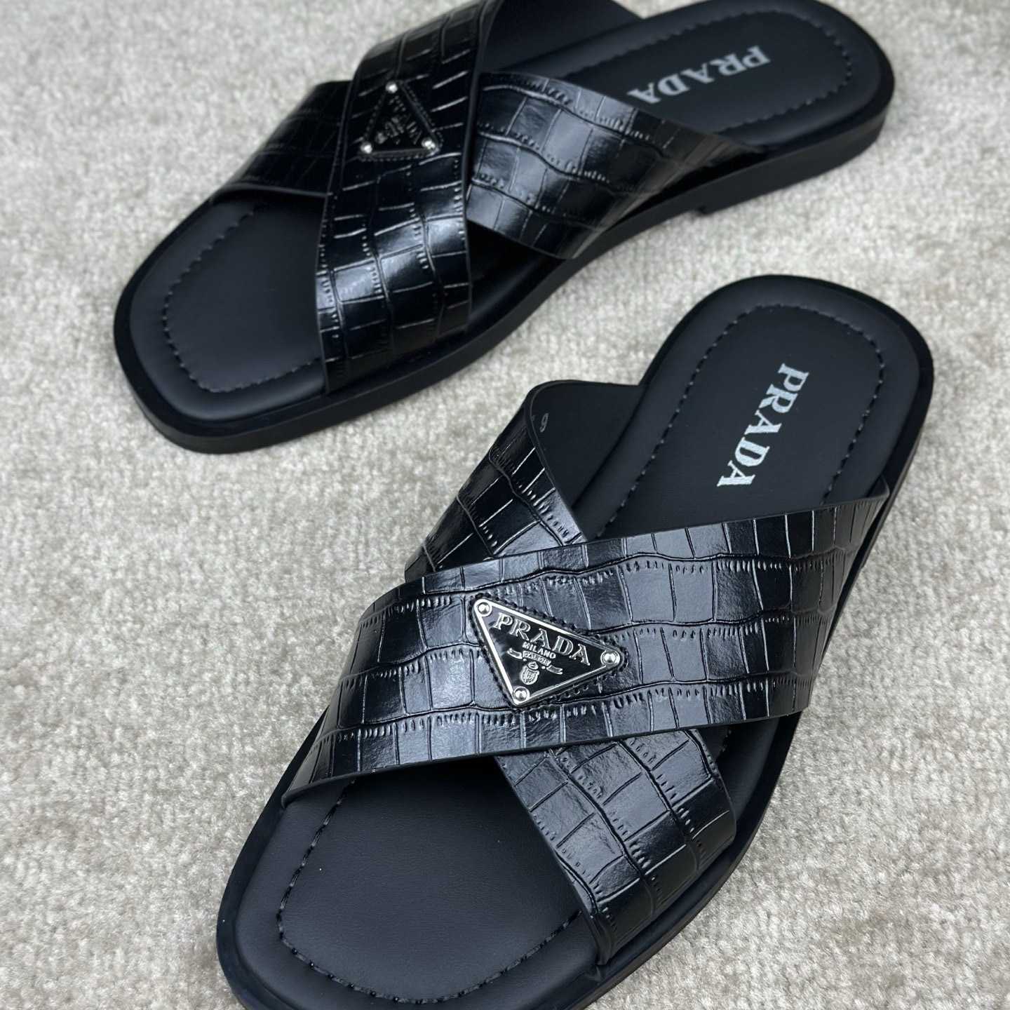 Prada Crisscross Leather Slides - DesignerGu